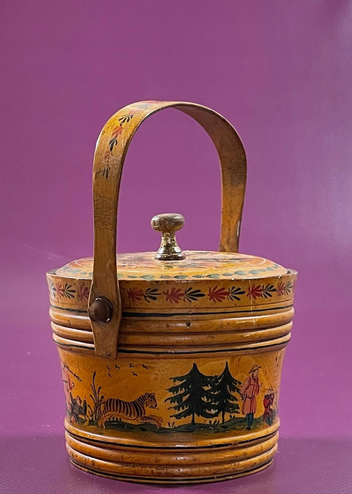 antique Tunbridge Ware circular sewing pannier for sale opus antiques uk