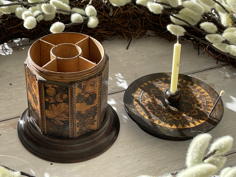 Thumbnail: Antique Tunbridge Ware Candle Holder & Go to Bed