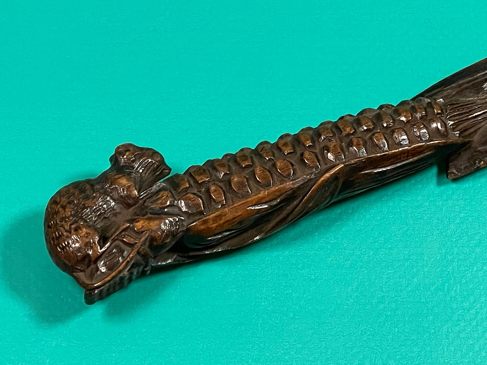 Thumbnail: Antique Treen Carved Letter Opener-with carved shrew/corn