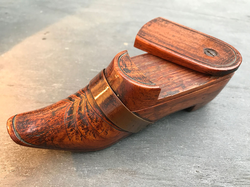 Thumbnail: Antique Fruitwood Puzzle Snuff Shoe Box