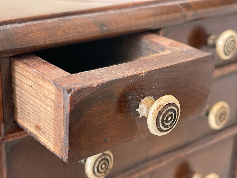Thumbnail: A Miniature Yew Wood Chest Of Drawers Money Box