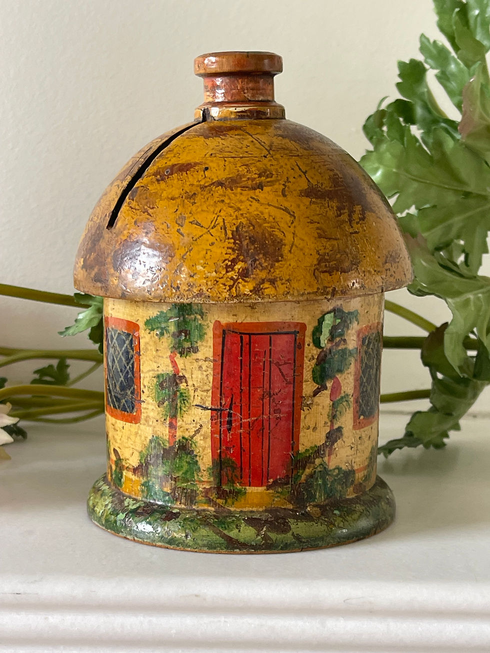 Thumbnail: antique painted cottage money box for sale opus antiques