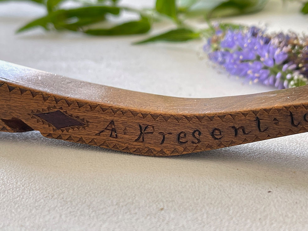 Thumbnail: Antique Treen Knitting Sheath - dated, named, hearts & diamonds