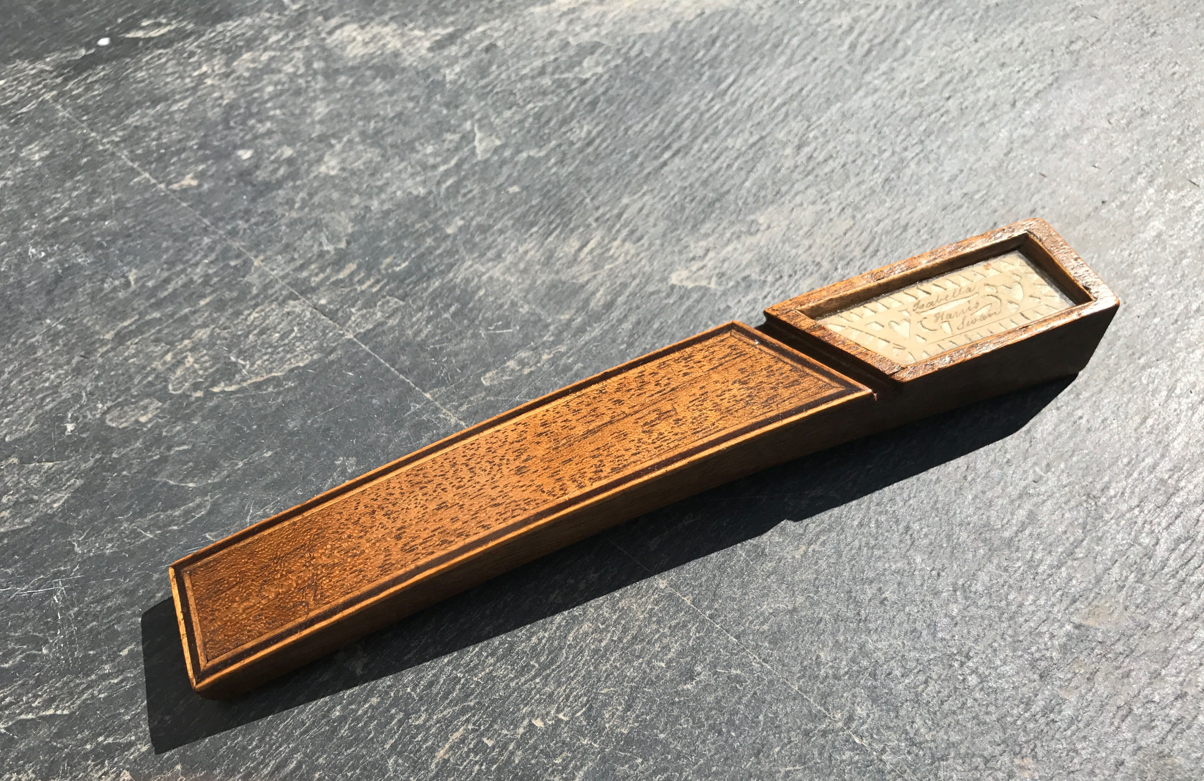 Antique Knitting Sheath - Glass panel with silk and paper patterm