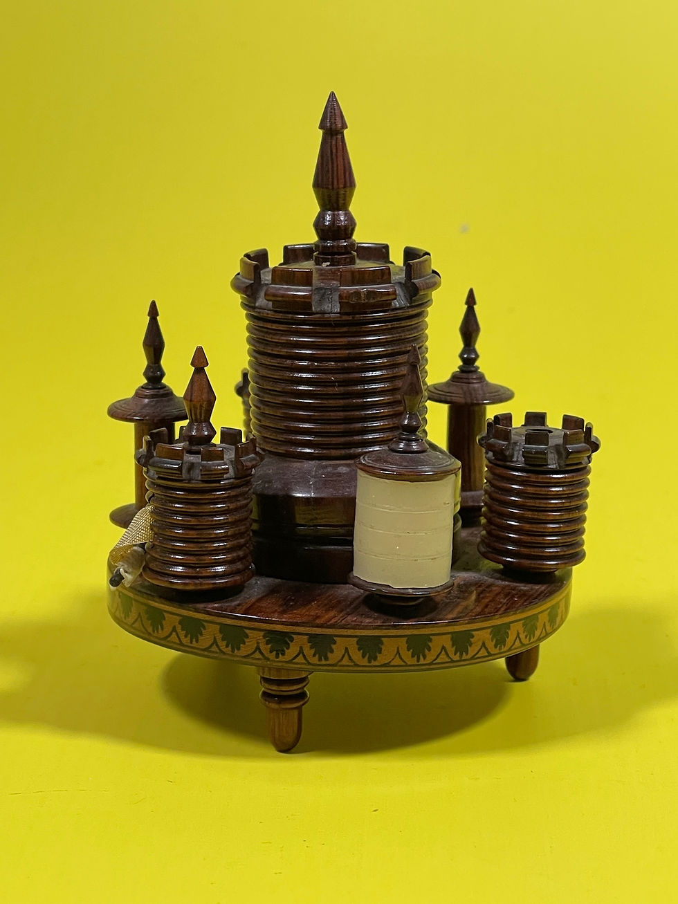 Thumbnail: antique Treen Tunbridge Ware turret sewing companion for sale opus antiques uk