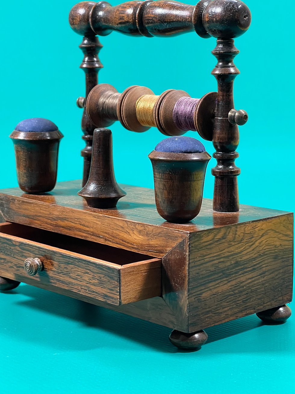 Thumbnail: antique treen rosewood sewing companion for sale opus antiques uk