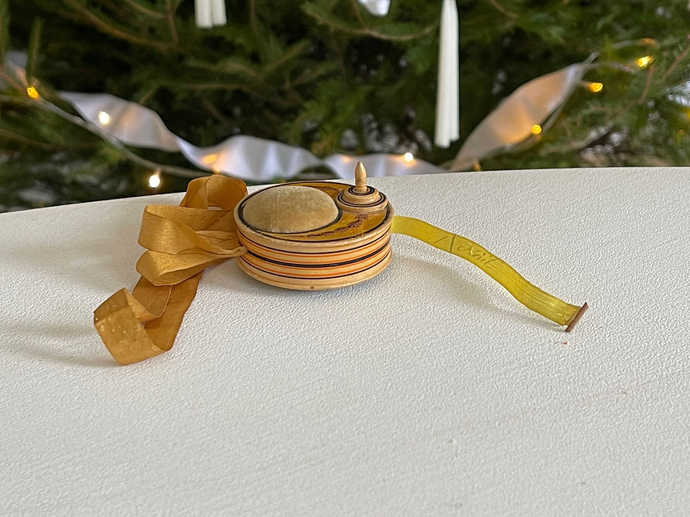 Thumbnail: Antique Tunbridge Ware Tape Measure & Pin Cushion