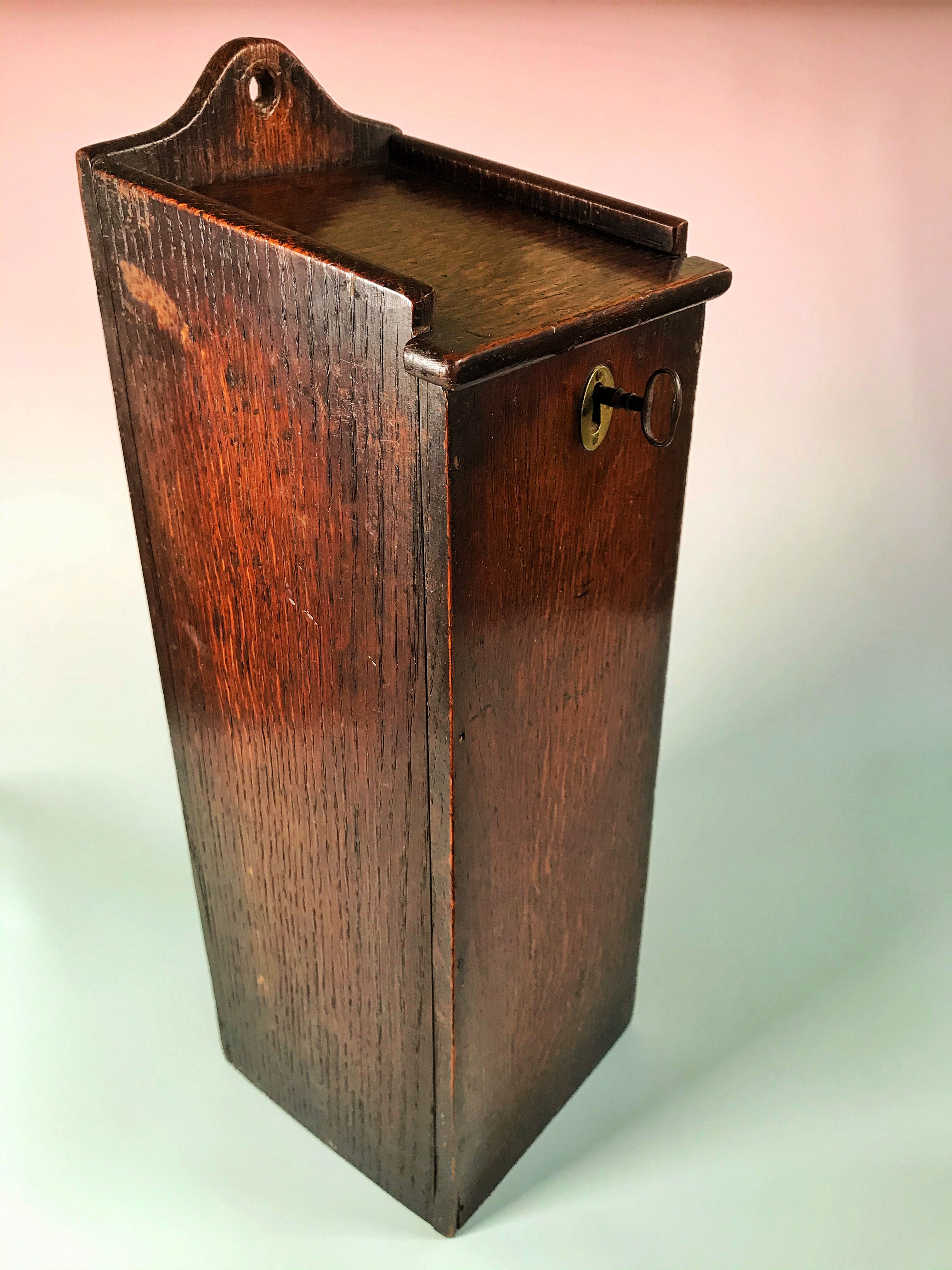 Antique Oak Candle Box  - Unusual with locking key