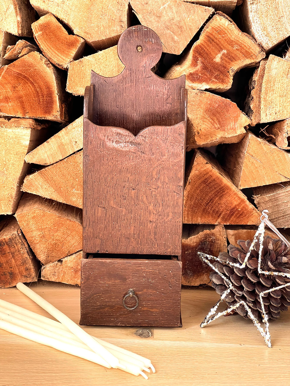 Thumbnail: Antique Oak Wall Hanging Box - with drawer