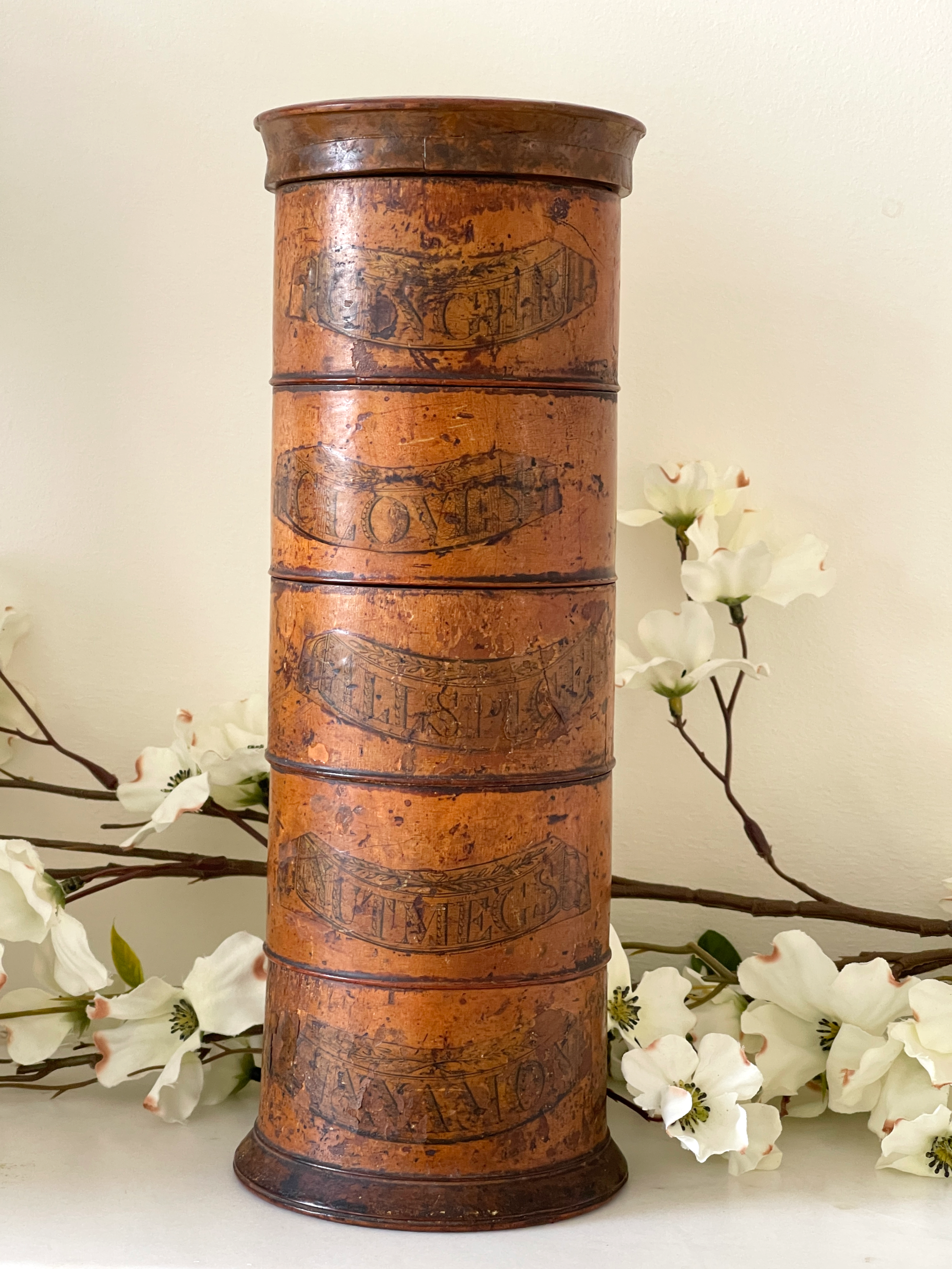 An Antique Treen Spice Tower -Five Tier