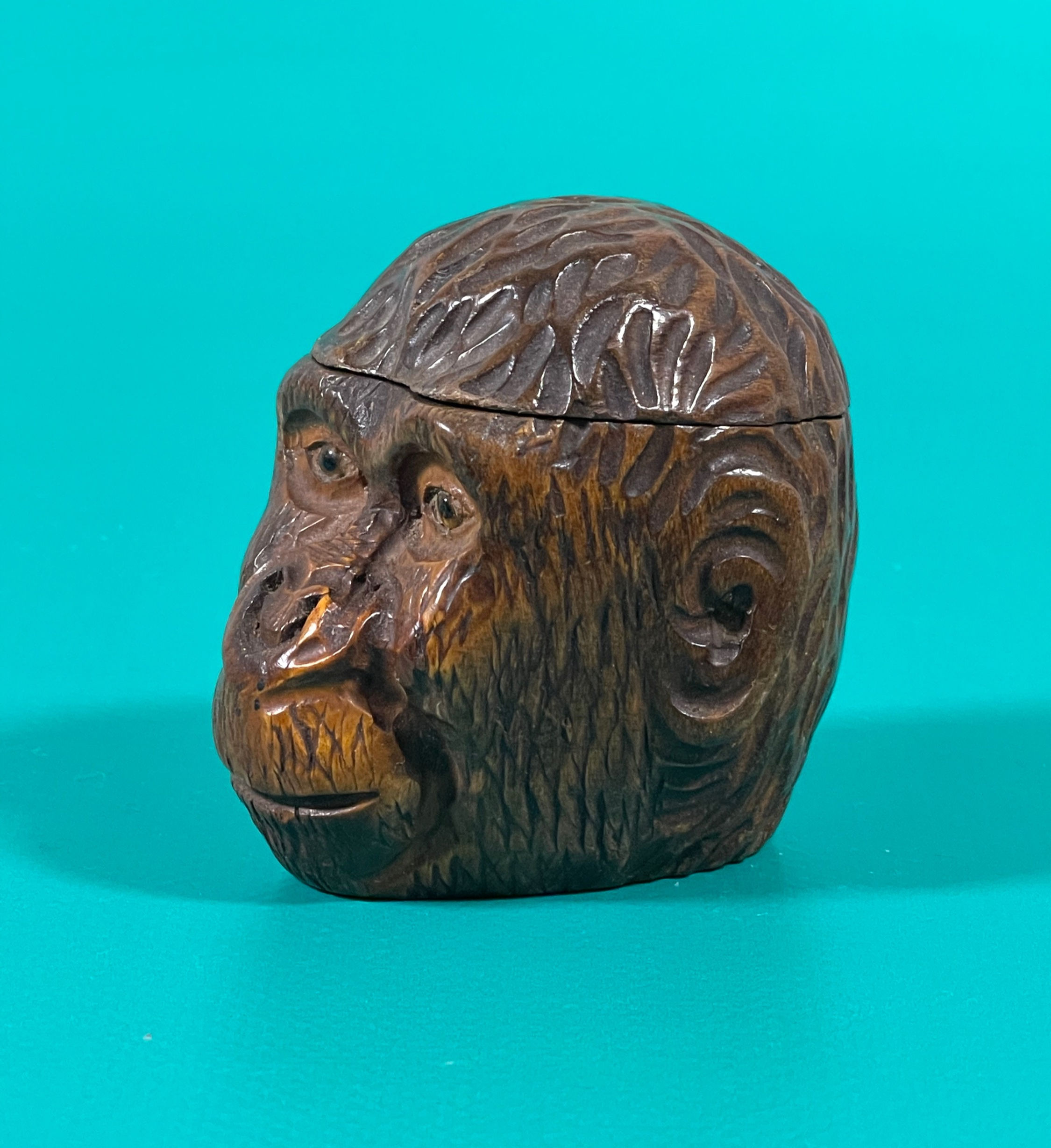 Antique Carved Monkey Face Ink Well