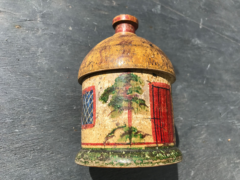 Thumbnail: Antique Painted  Tunbridge Ware Cottage Money Box