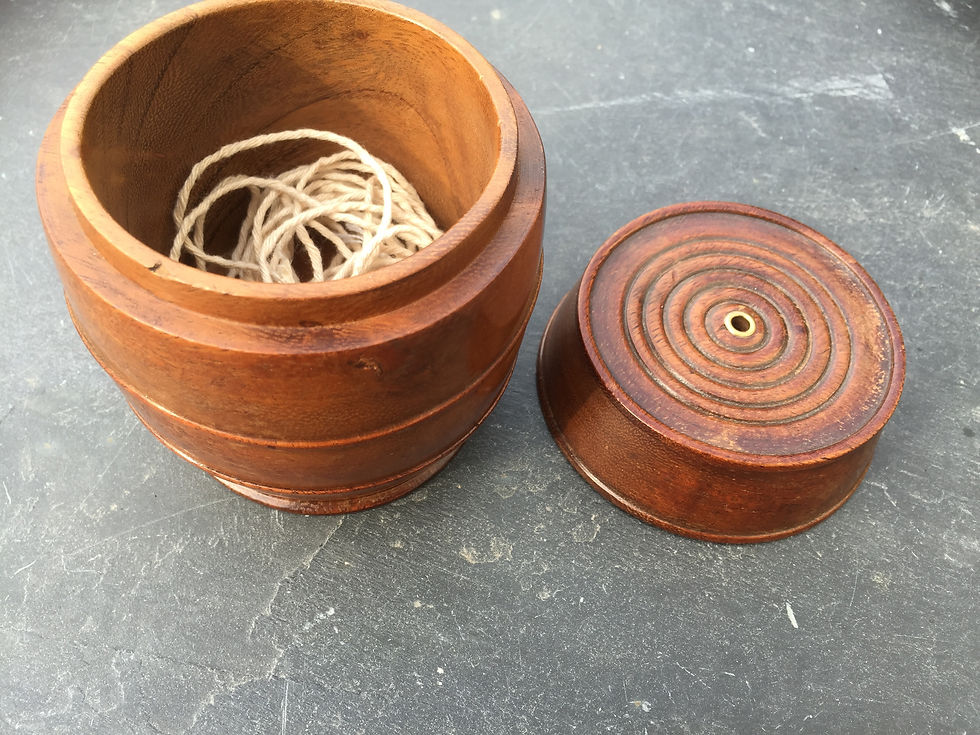 Thumbnail: Antique Cherry Wood String Box - Barrel Shape