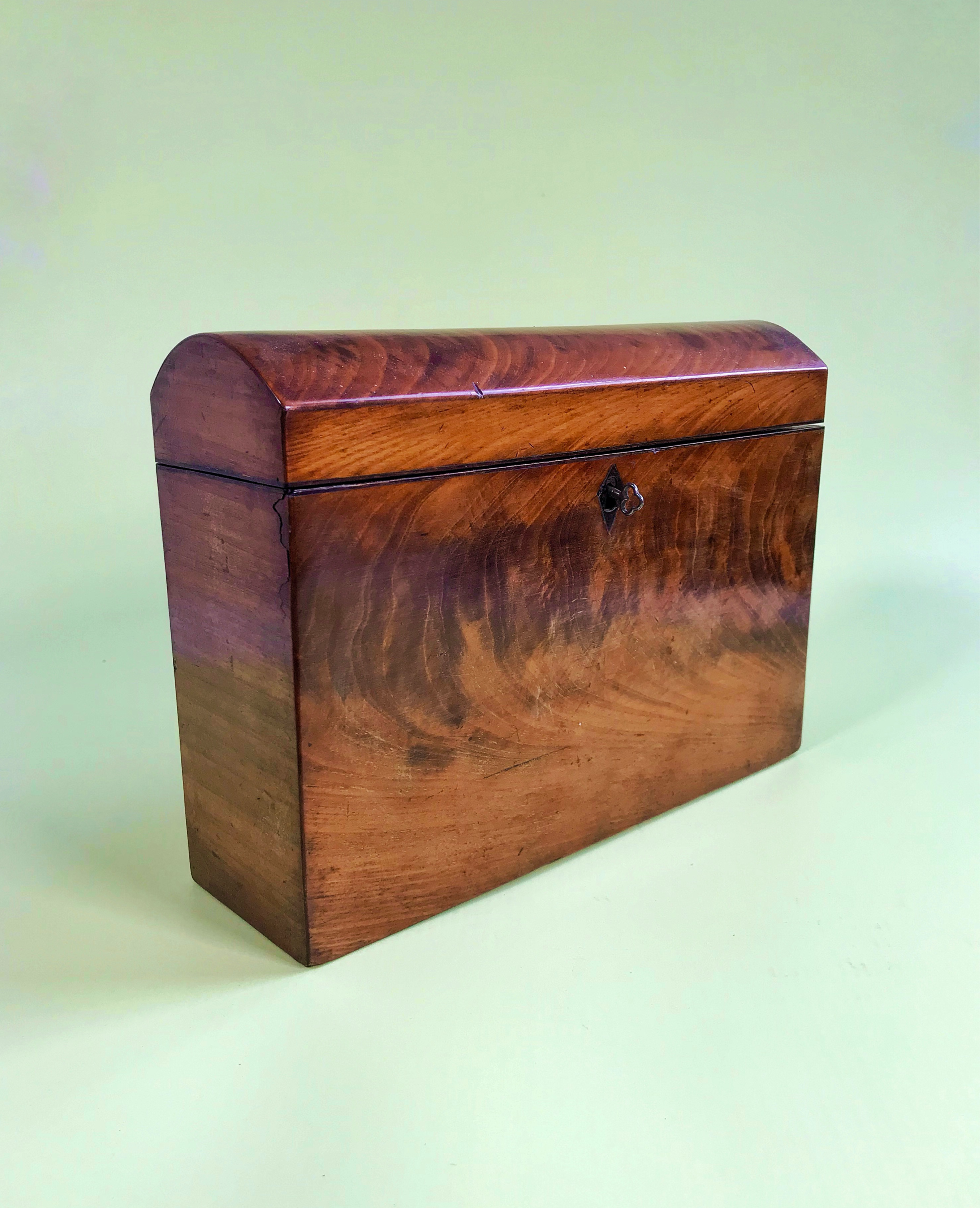 Antique Flame Mahogany Bible Box - with original bible & provenance