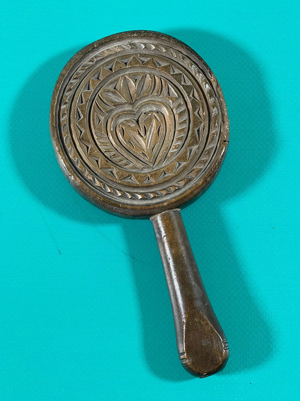 An Unusual Antique Treen Butter Stamp & Slapper - Love Token
