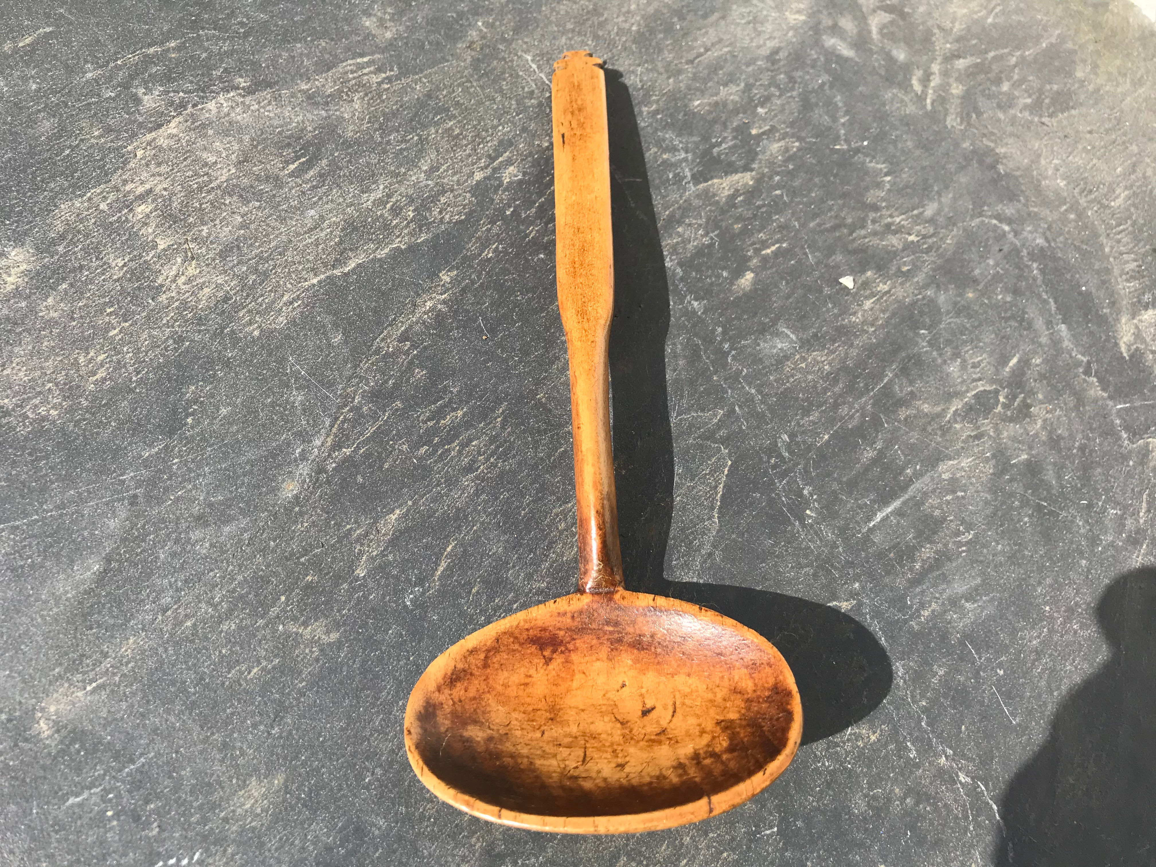 Antique Treen Welsh Spoon - unusual top
