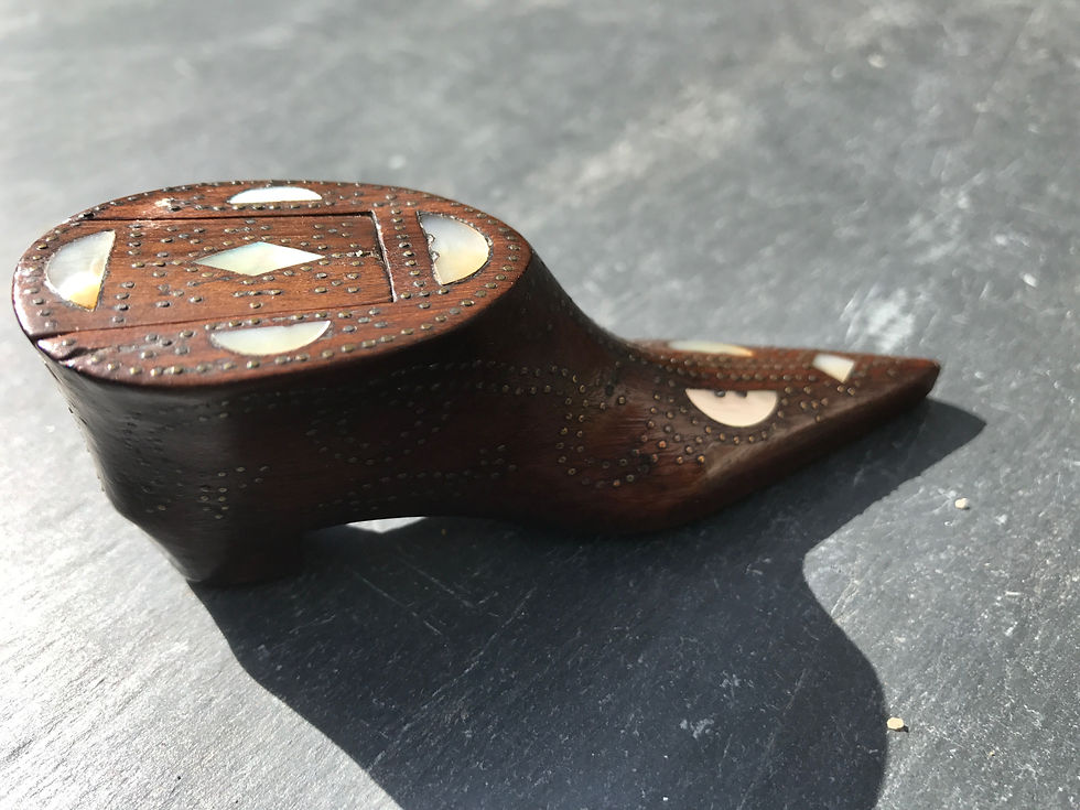 Thumbnail: Antique Snuff Shoe - Mother of pearl inlay