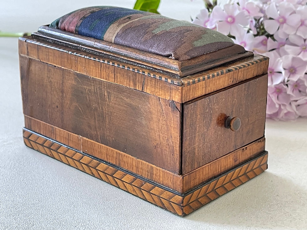 Thumbnail: Antique Mahogany Pin Cushion Box with a drawer