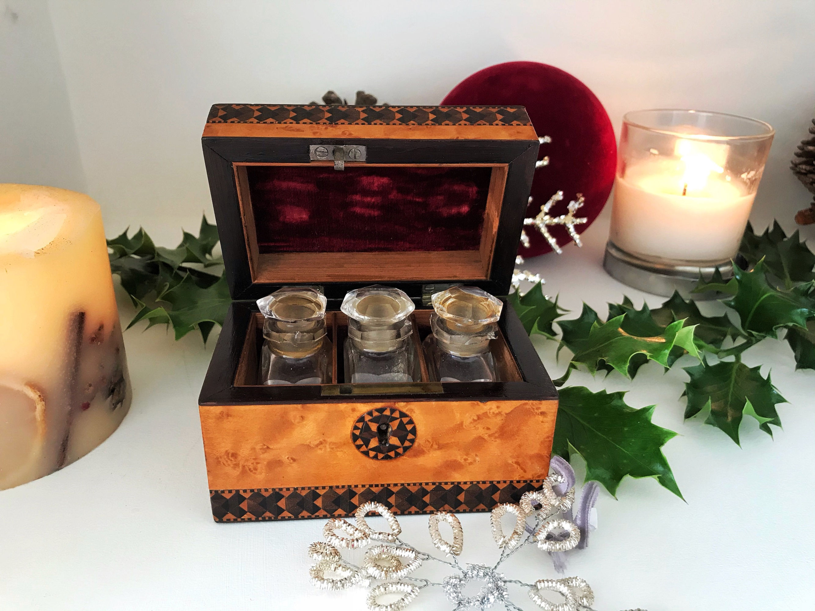 An Antique Scent Box with bottles