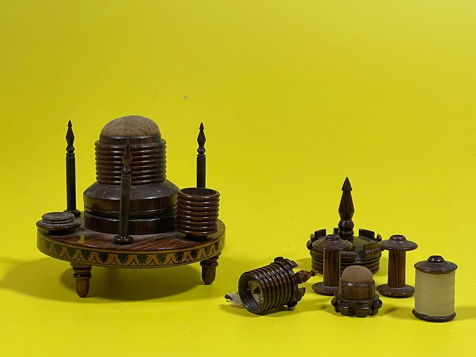 Thumbnail: antique Treen Tunbridge Ware turret sewing companion for sale opus antiques uk