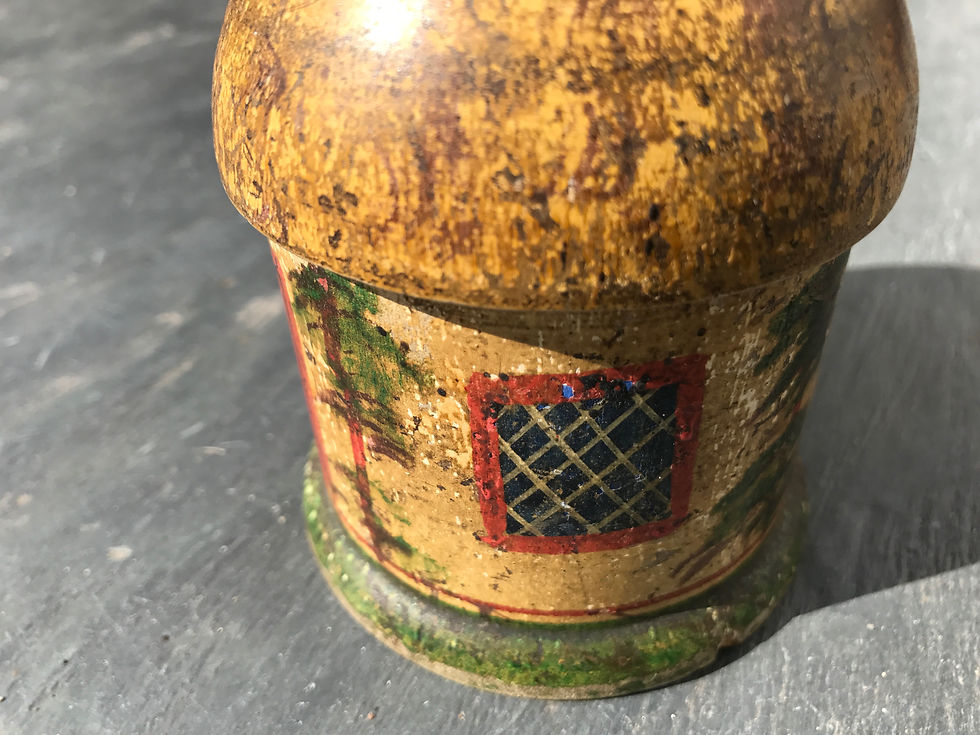 Thumbnail: Antique Painted  Tunbridge Ware Cottage Money Box