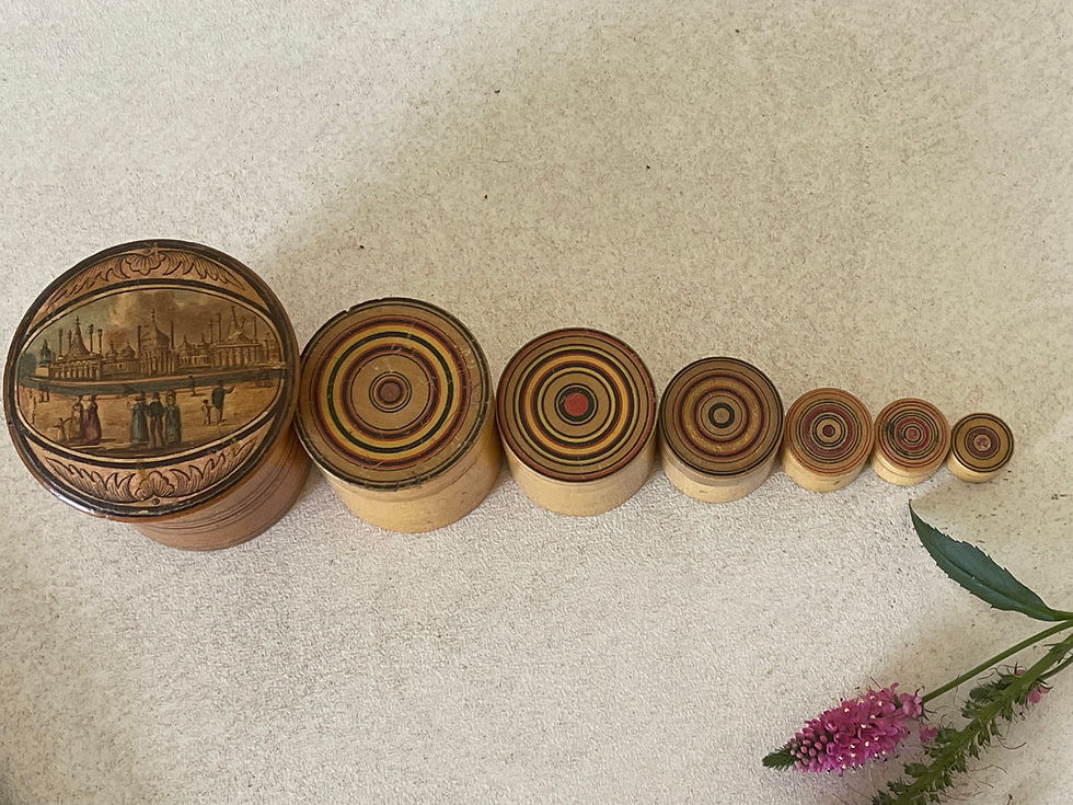 Thumbnail: antique tunbridge ware stacking pots