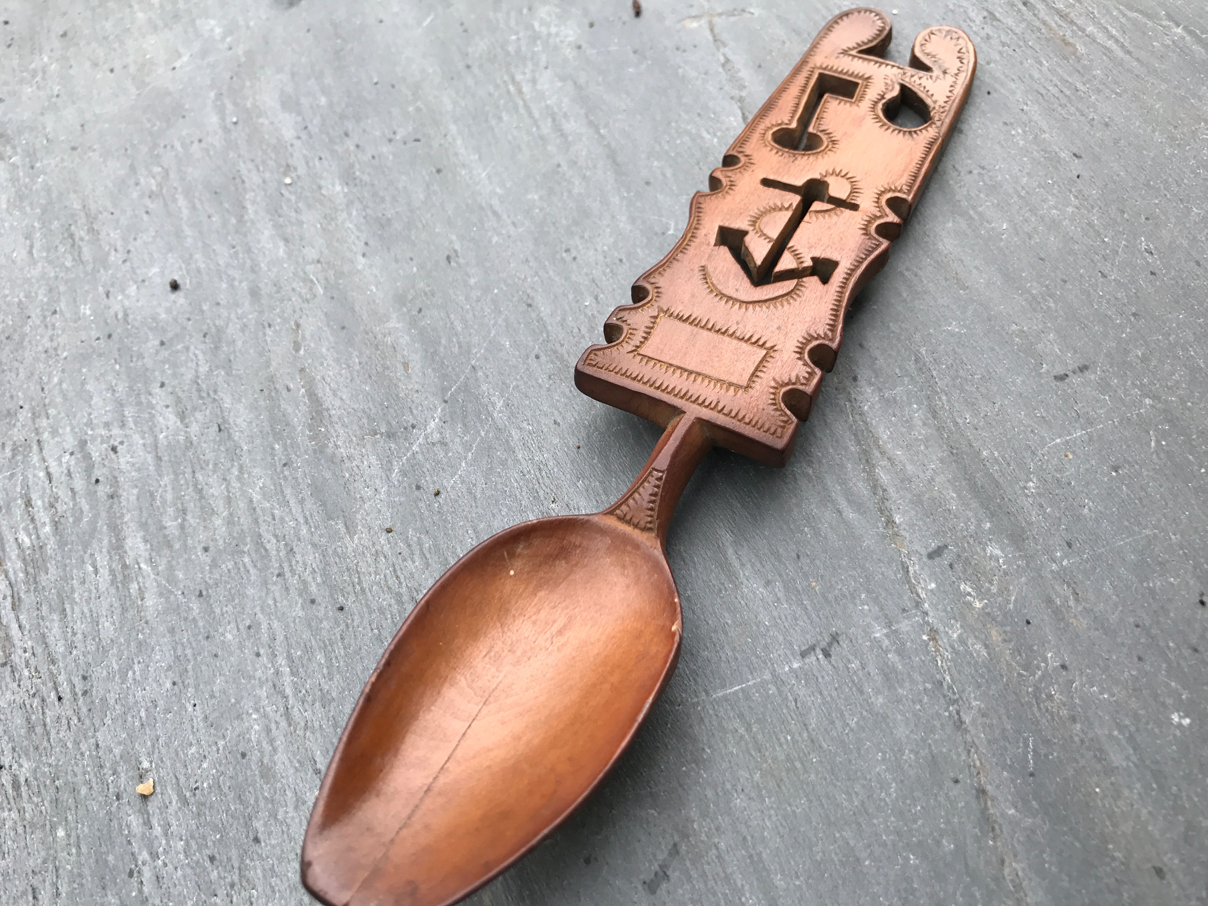 Antique Welsh Lovespoon - Pear Wood