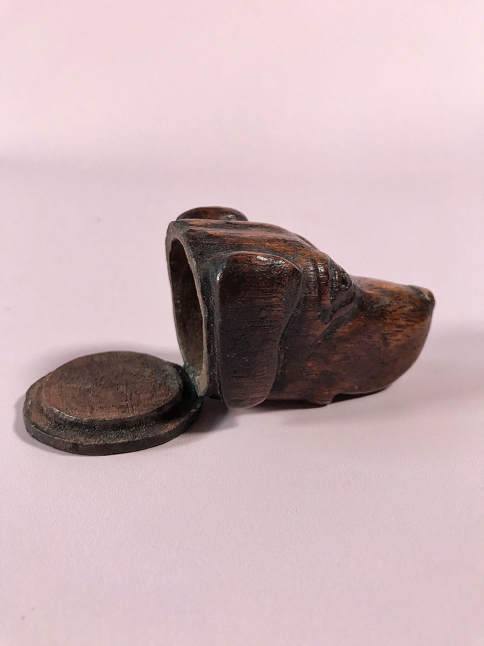 Thumbnail: Antique Treen Dated  Snuff Box - dogs head