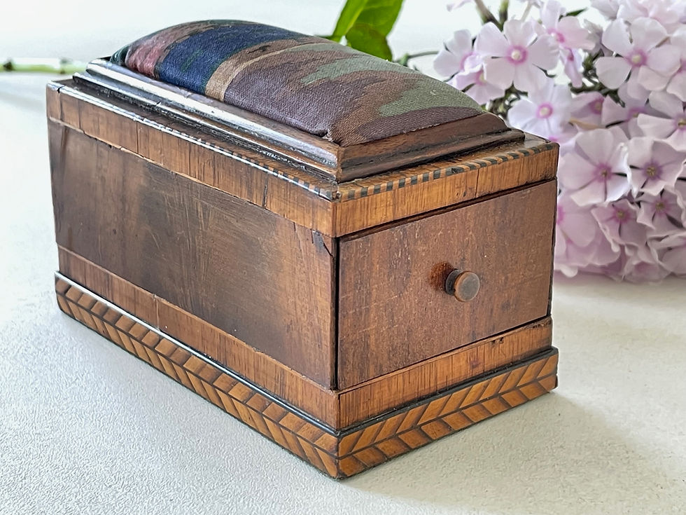 Thumbnail: Antique Mahogany Pin Cushion Box with a drawer