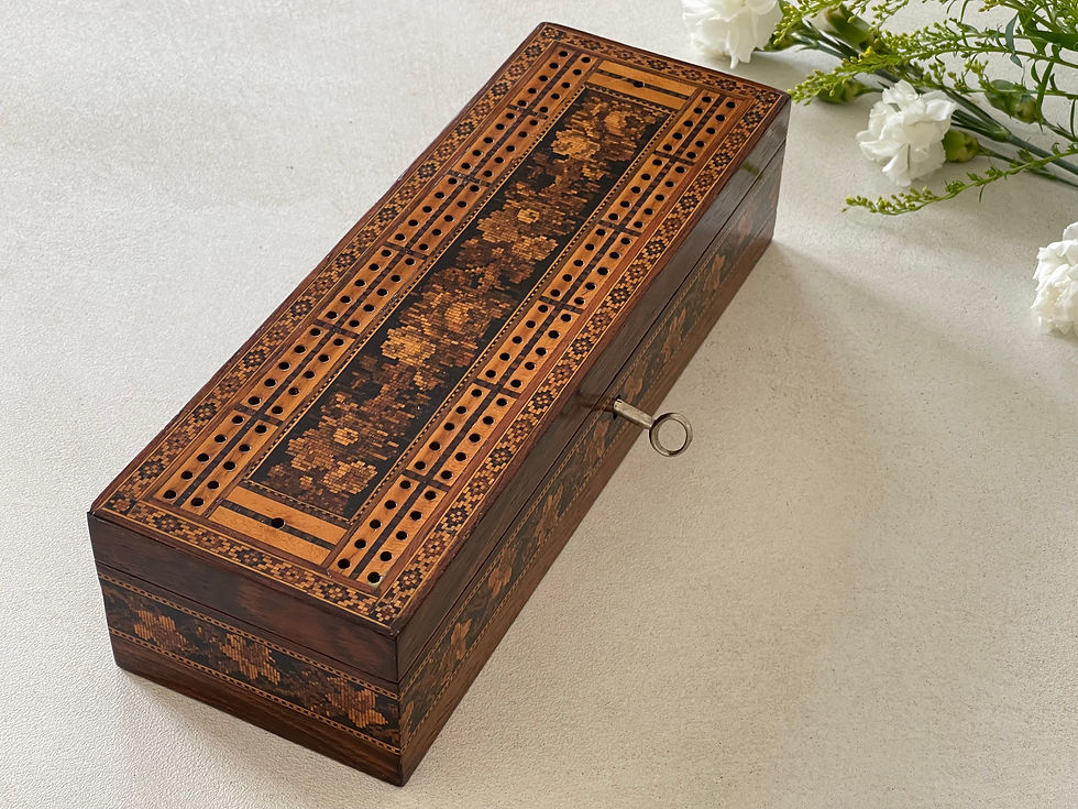 Thumbnail: antique Tunbridge ware cribbage box for sale opus antiques uk