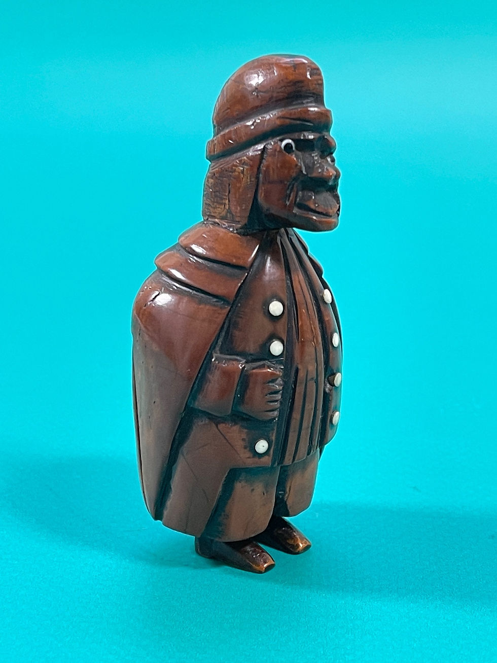 Thumbnail: Antique treen coquilla nut figural  snuff box for sale opus antiques uk