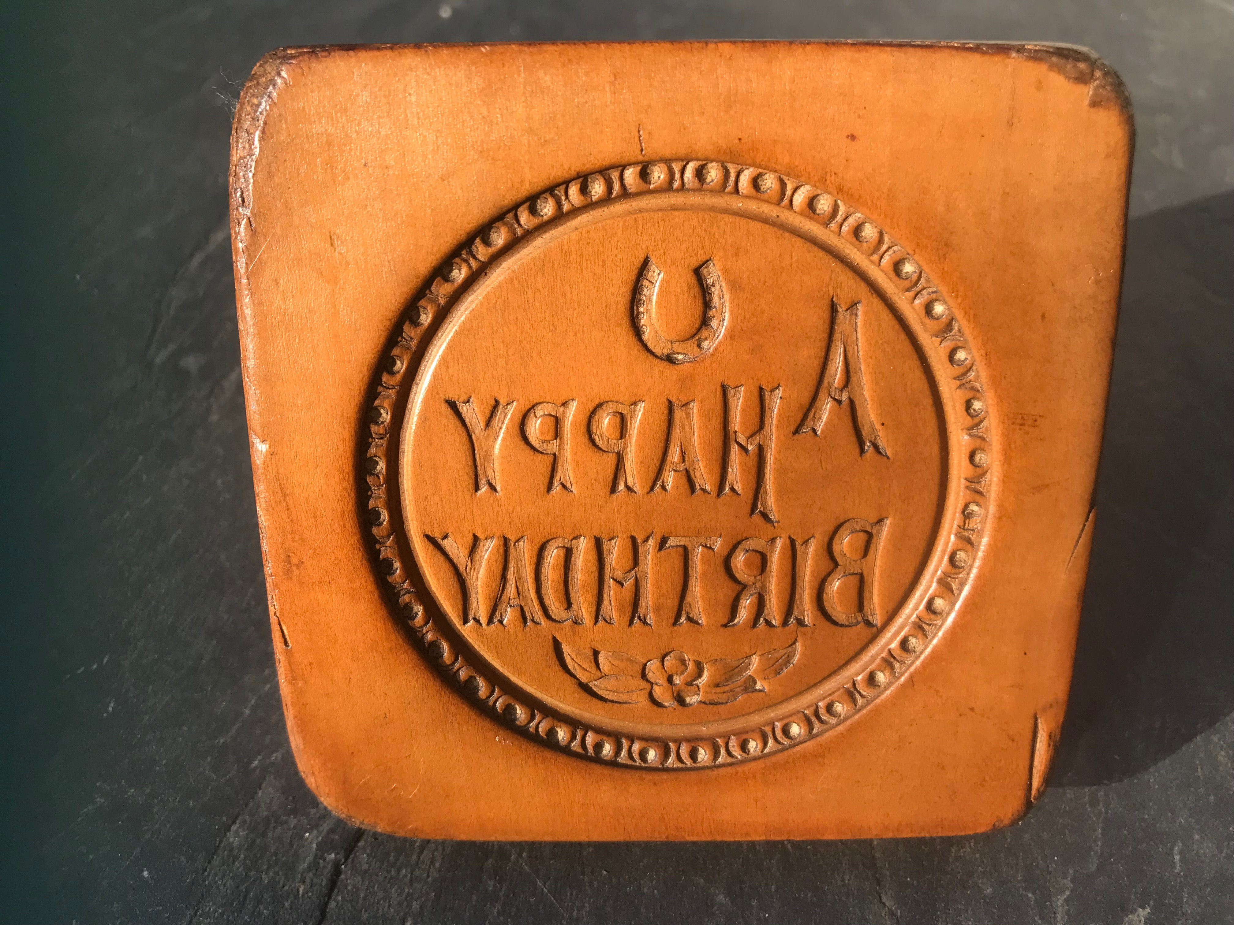 Antique Treen Sugar Mould - A Happy Birthday