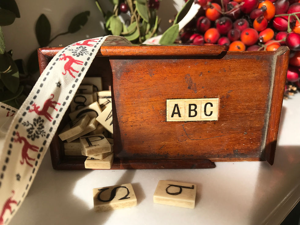 Thumbnail: Antique Spelling Box - Bone Alphabet Letters