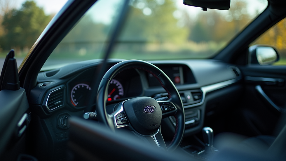 Close-up view of a clean car interior with shiny surfaces