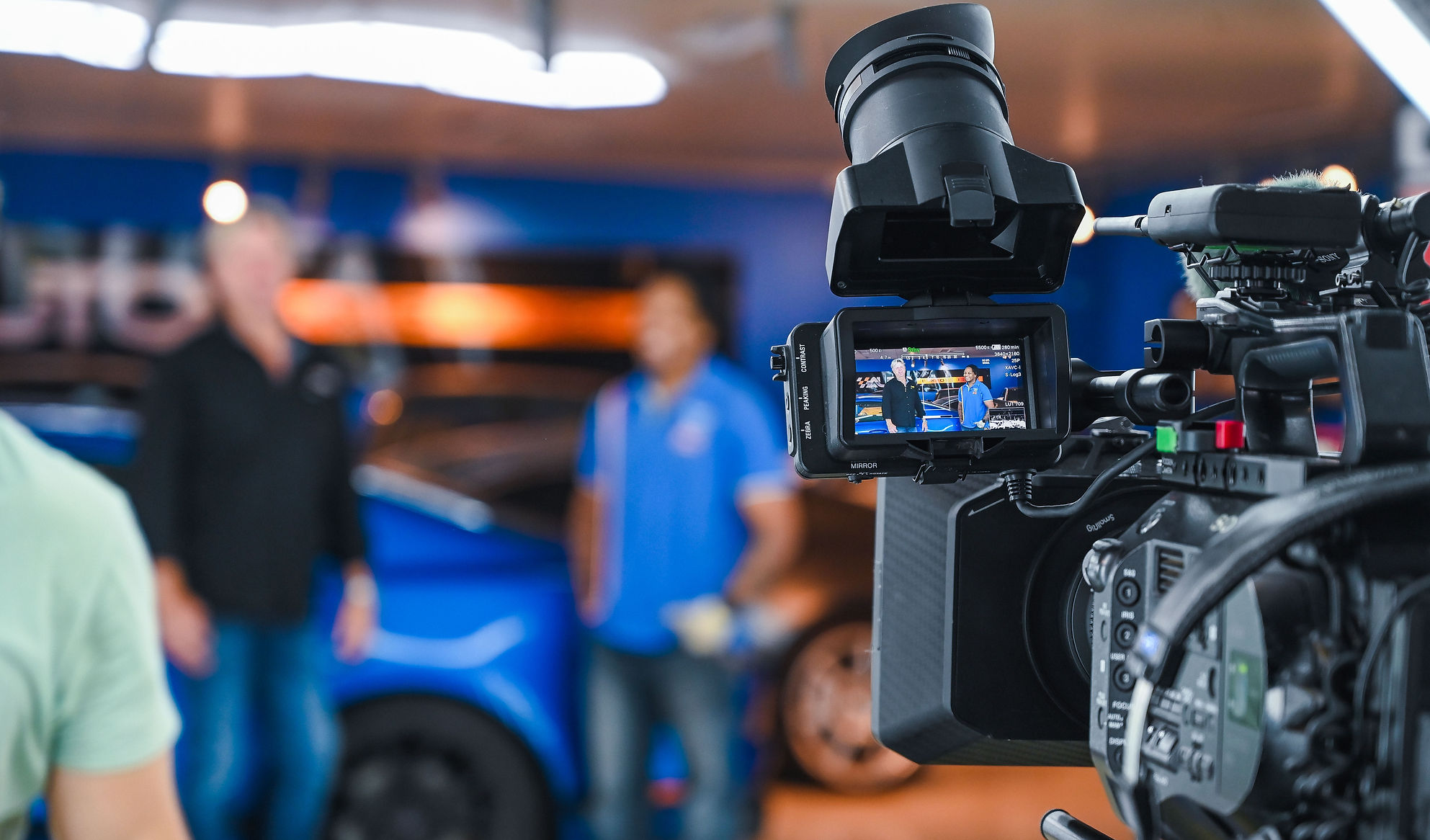 On set with Dermott Brereton filming Cool Cars TV show, AA Video Production