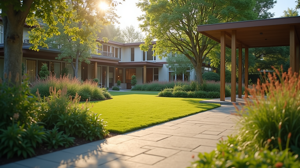 High angle view of a serene recovery center garden