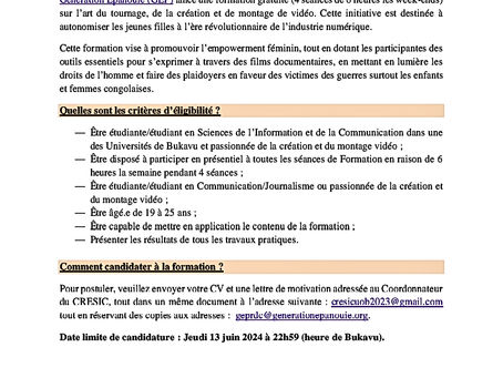Appel à Participation : Formation en Production Audiovisuelle