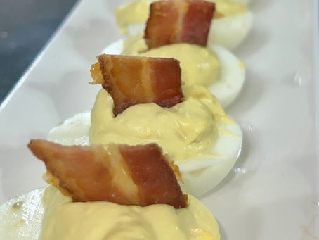 Classic Deviled Eggs with Crisp Bacon and Smoked Paprika