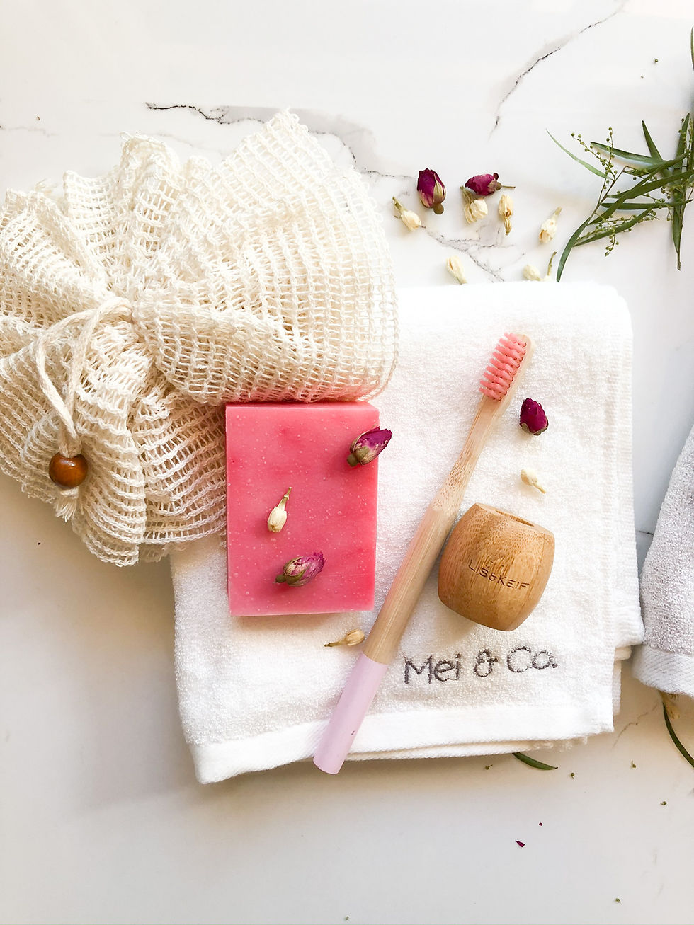 Thumbnail: His & Hers Gift  (Bamboo Towels, Toothbrushes, Soaps, Ramie/loofah body scrubs)