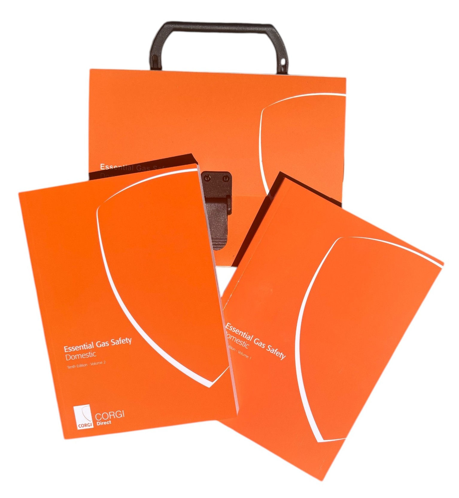 Corgi GID 1 Essential Gas Safety Domestic book set, Tenth Edition, Volumes 1 and 2, with an orange carry case
