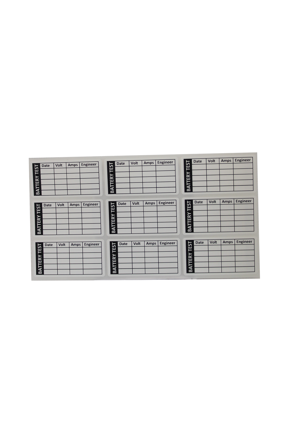 Thumbnail: a sheet of black and white labels saying Battery ID with Date and time boxes