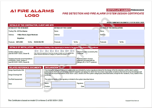 fire alarm certificate template uk