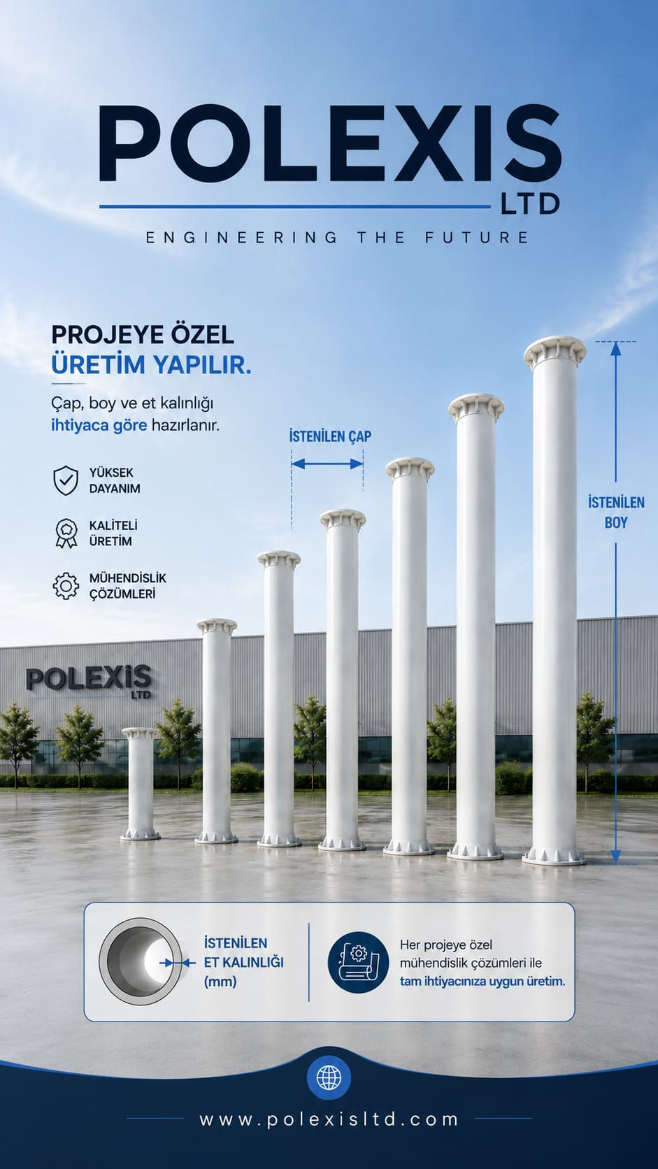 Galvanizli çelik totem direği, kurumsal tabela ve reklam panoları için dayanıklı POLEXIS totem direği sistemi.
