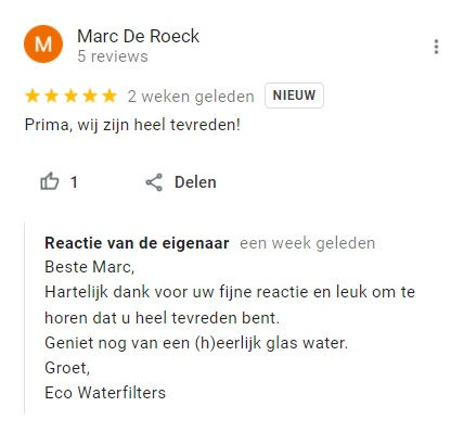 Reviews Eco Waterfilters op Google blijven komen ... veel dank alvast van ons!!