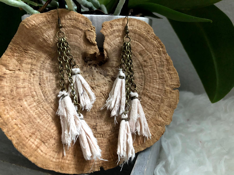 Thumbnail: Three Dangle Fabric Tassel Earrings