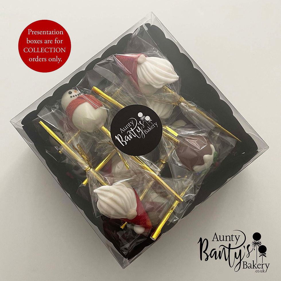 Thumbnail: 12 Christmas Cake Pop Trio arranged in a presentation box ready for collection