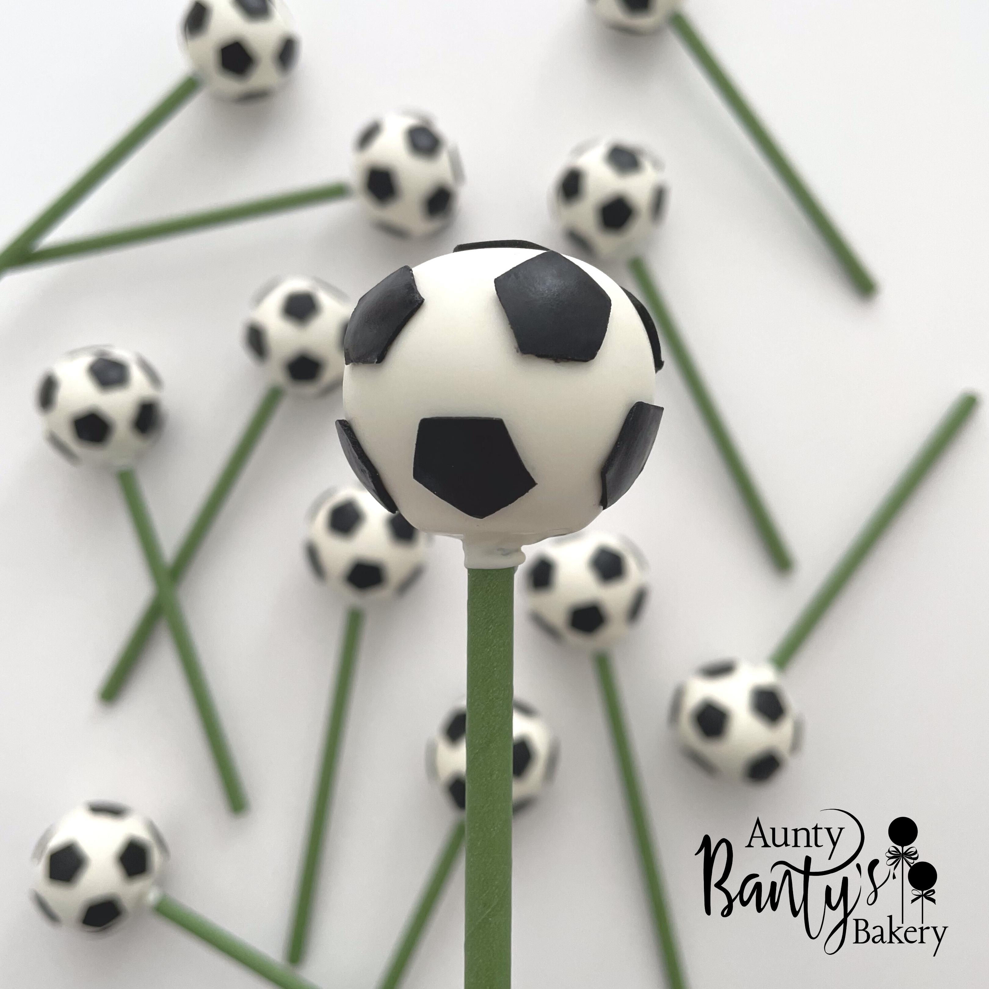 close up of football cake pops.