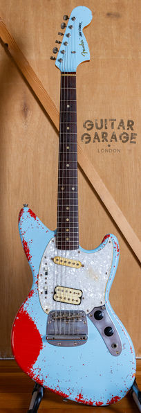Fender Japan JagStang Kurt Cobain signature Sonic Blue relic over Fiesta Red