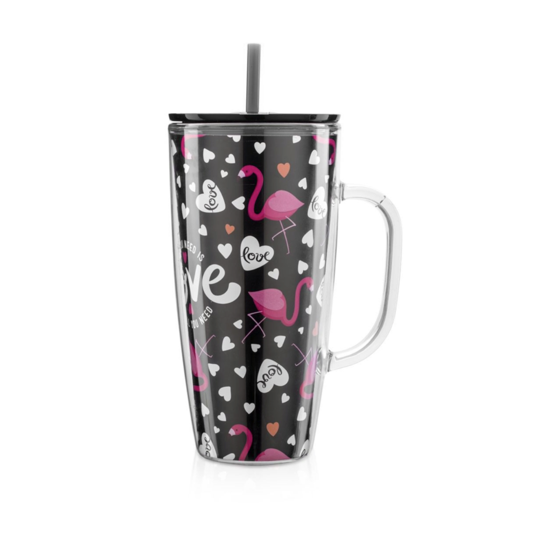 Lateral direita da Caneca G com Canudo Flamingos (680ml) - ArteNac