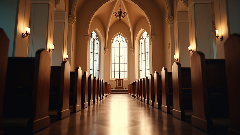 Eye-level view of an empty church depicting solitude and prayer